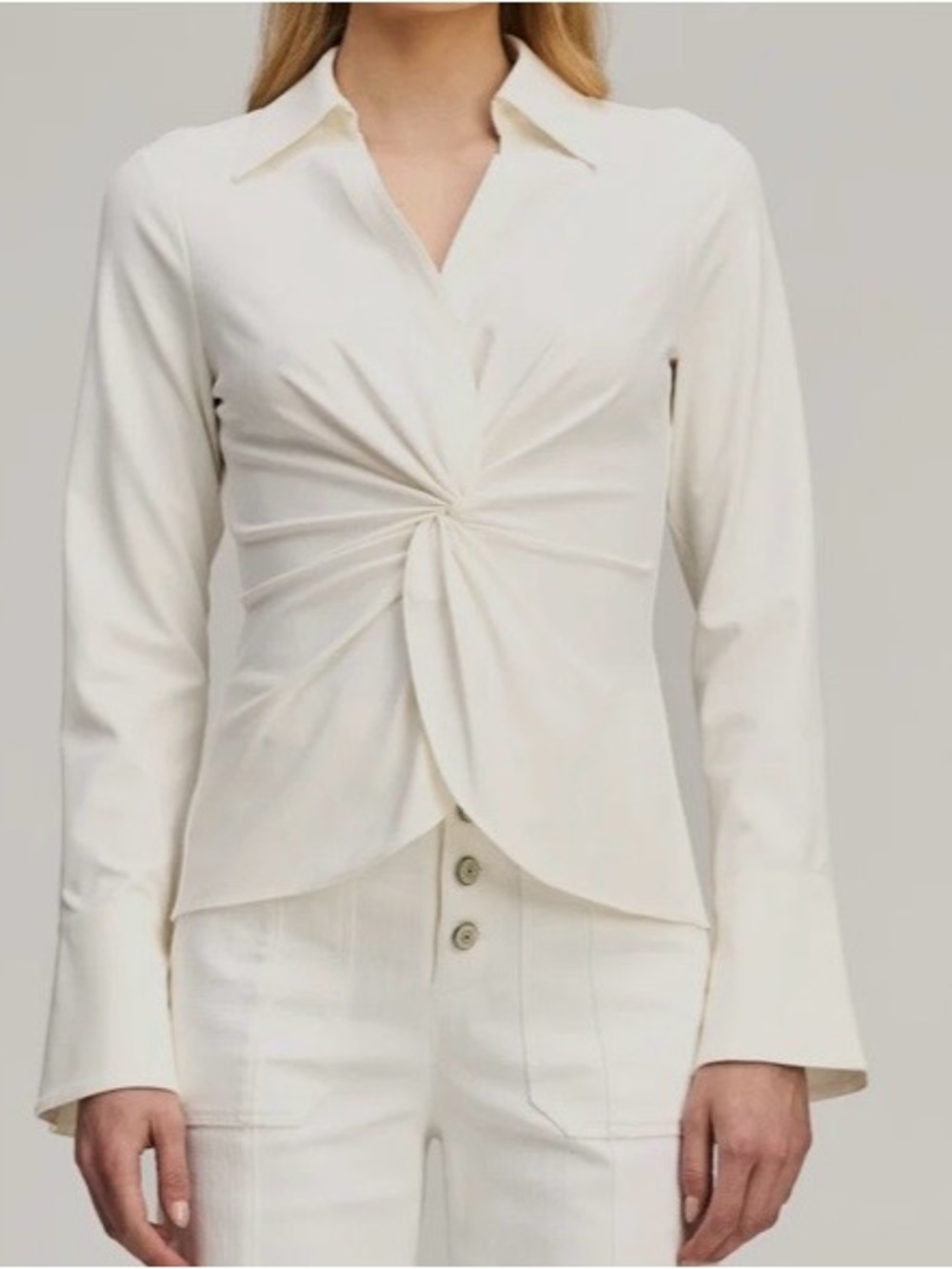 cinq a sept Cream Twist-Front Button Down Shirt Sz S